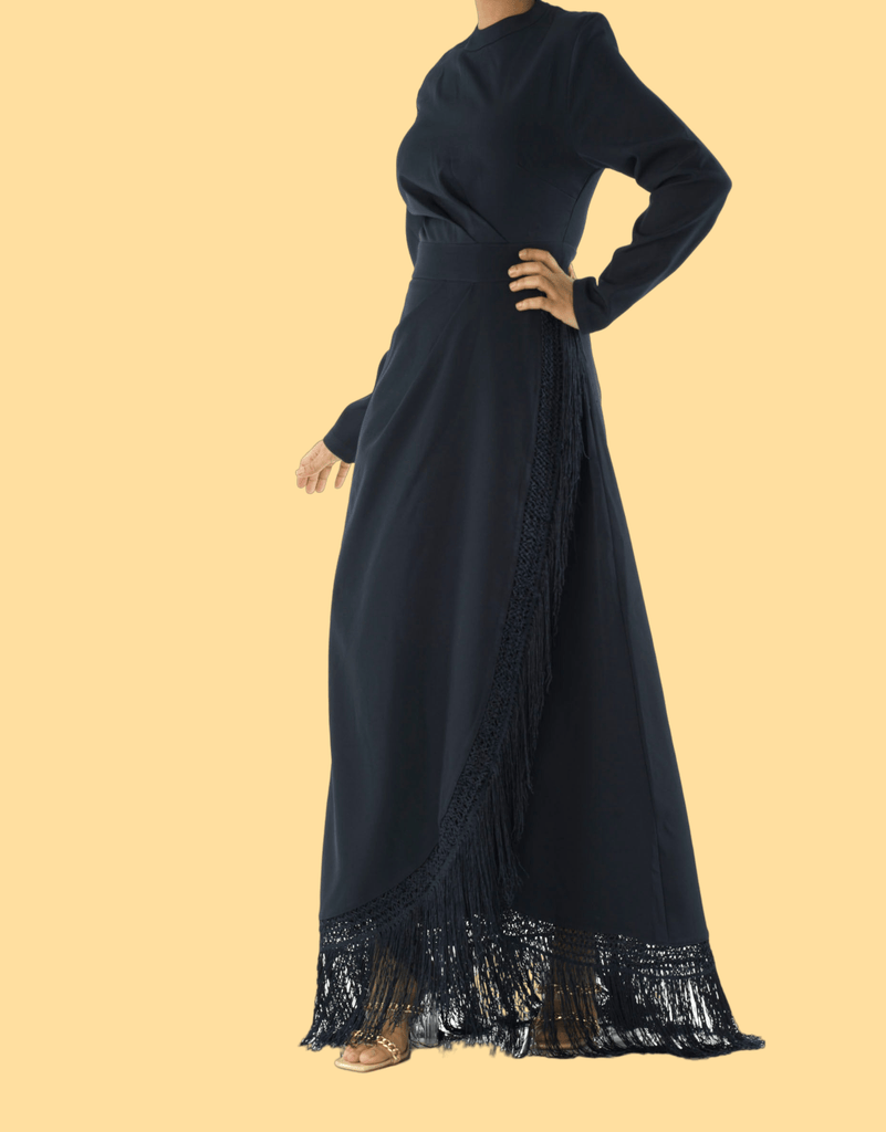 Deep Navy Fringe queen maxi dress Kabayare