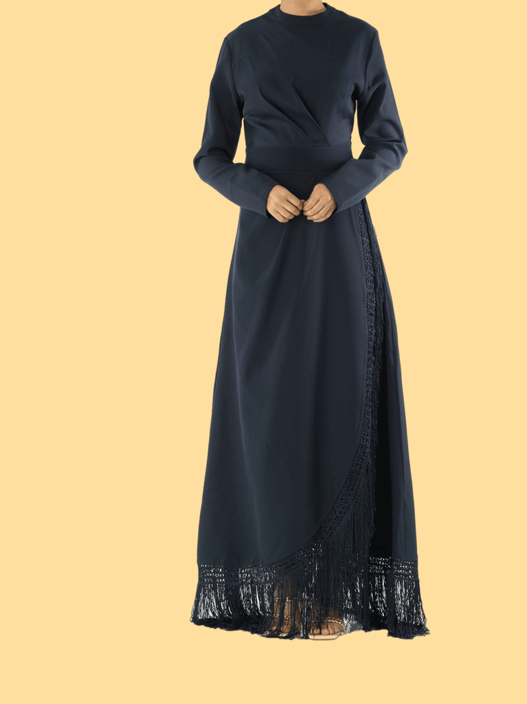 Deep Navy Fringe queen maxi dress Kabayare