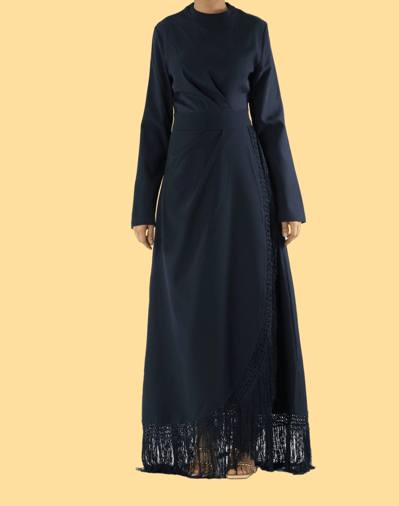 Deep Navy Fringe queen maxi dress Kabayare