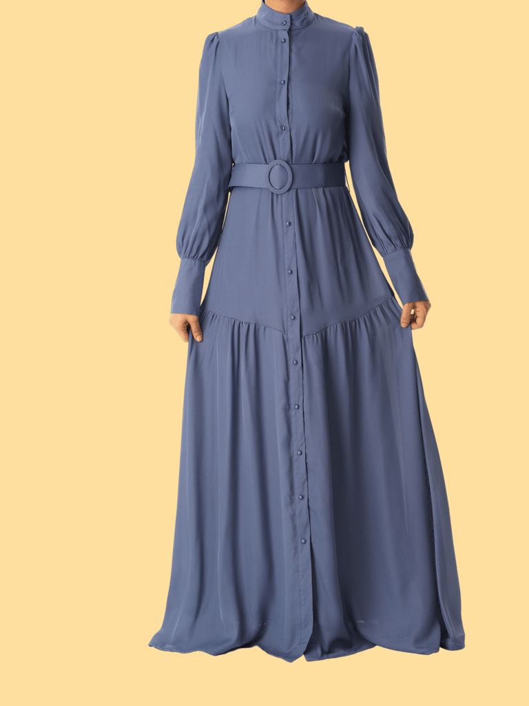 Dusty Blue button down shirt chiffon dress Kabayare