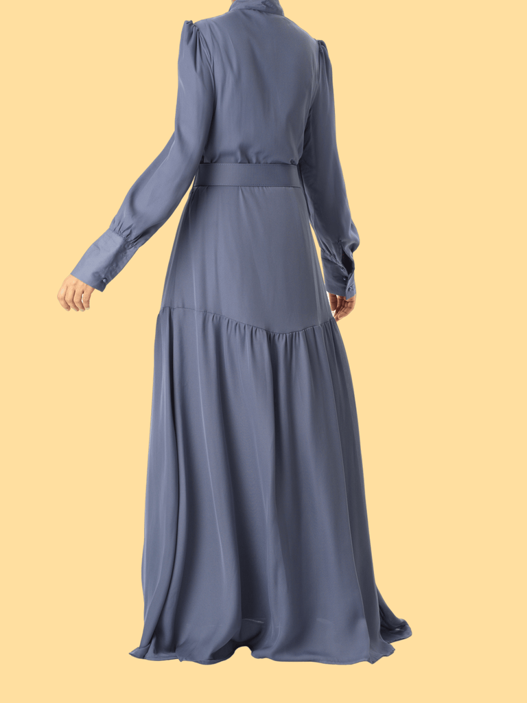 Dusty Blue button down shirt chiffon dress Kabayare