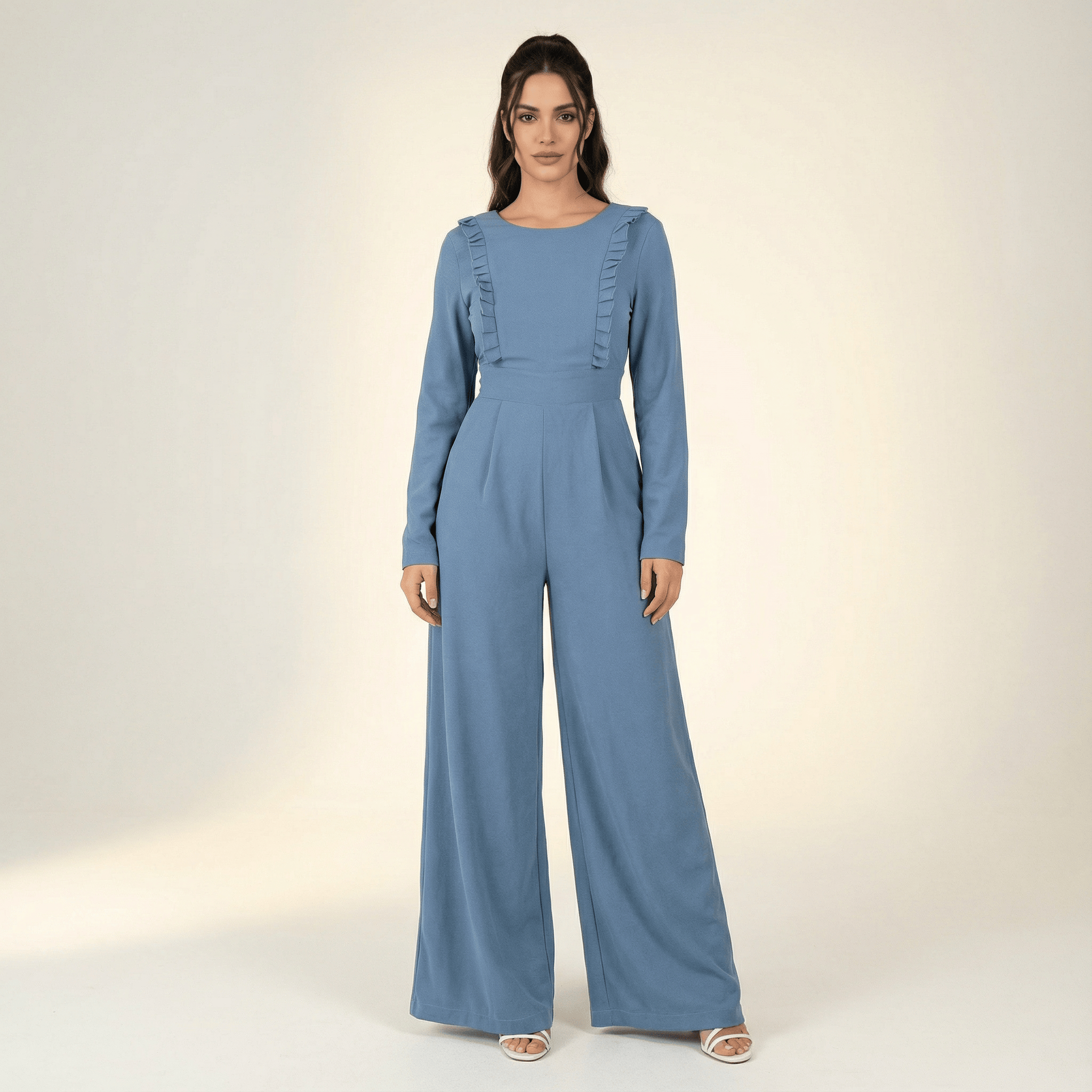 Dusty Blue ruffles modest jumpsuit Kabayare