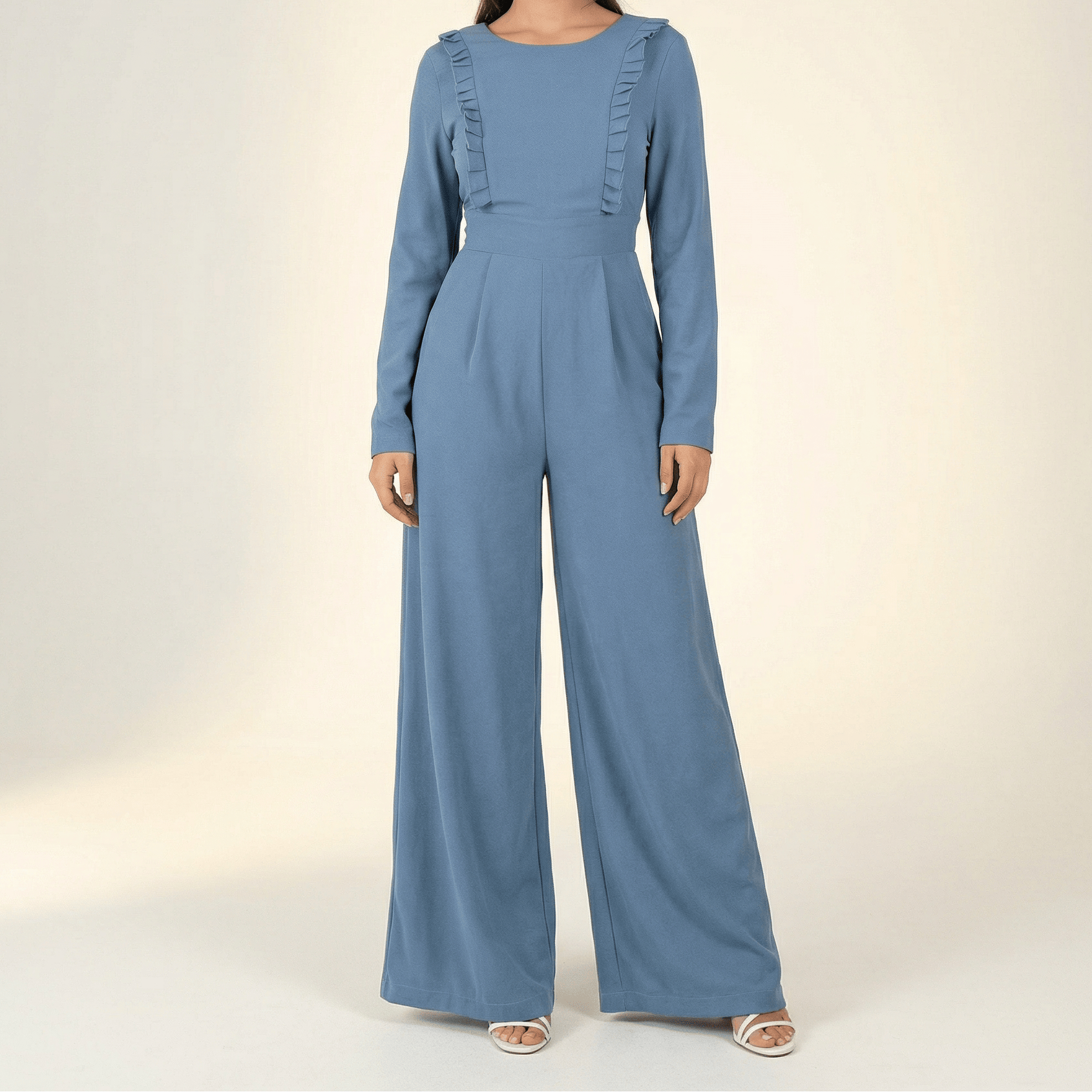 Dusty Blue ruffles modest jumpsuit Kabayare