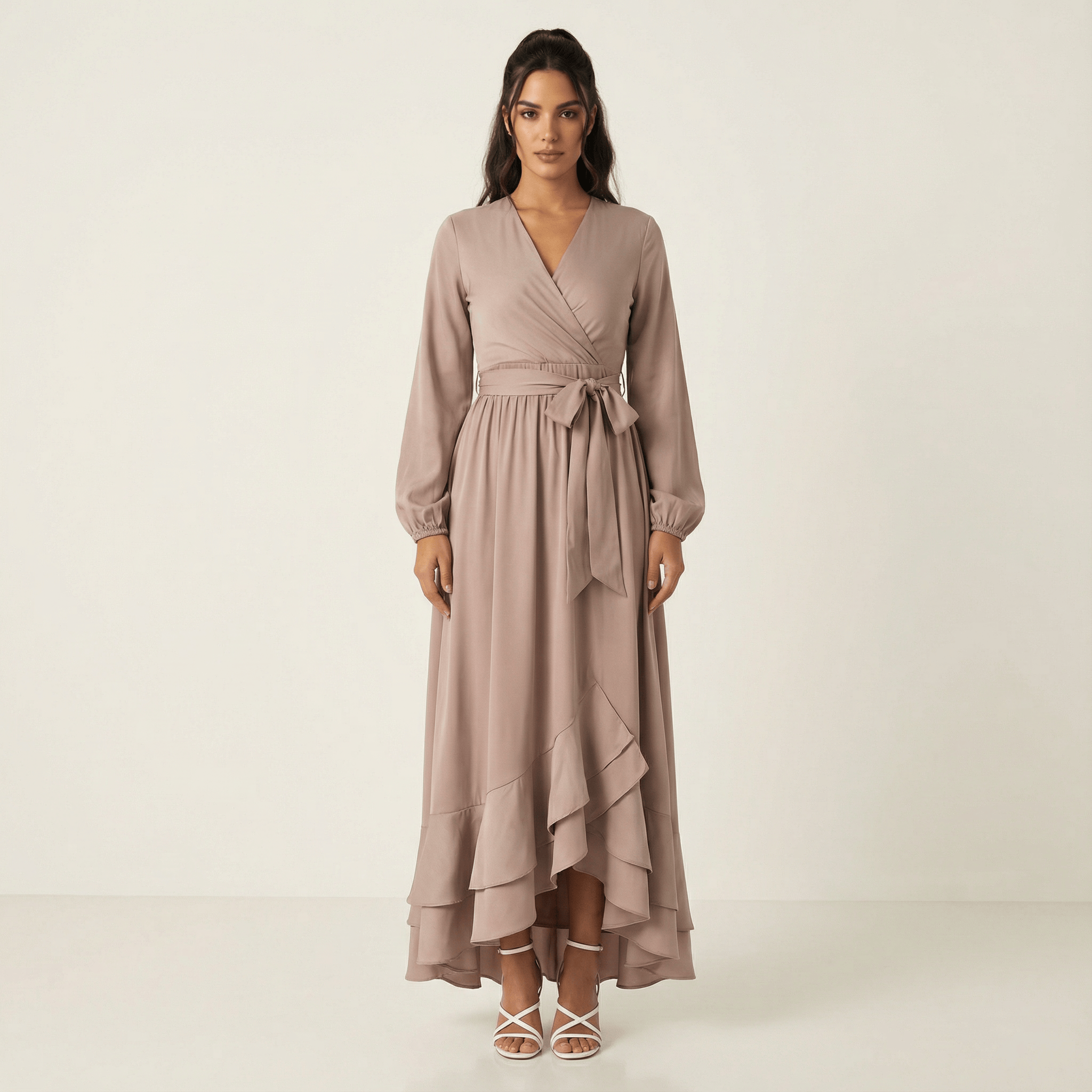 Dusty pearl Adore me satin long sleeve maxi dress Kabayare