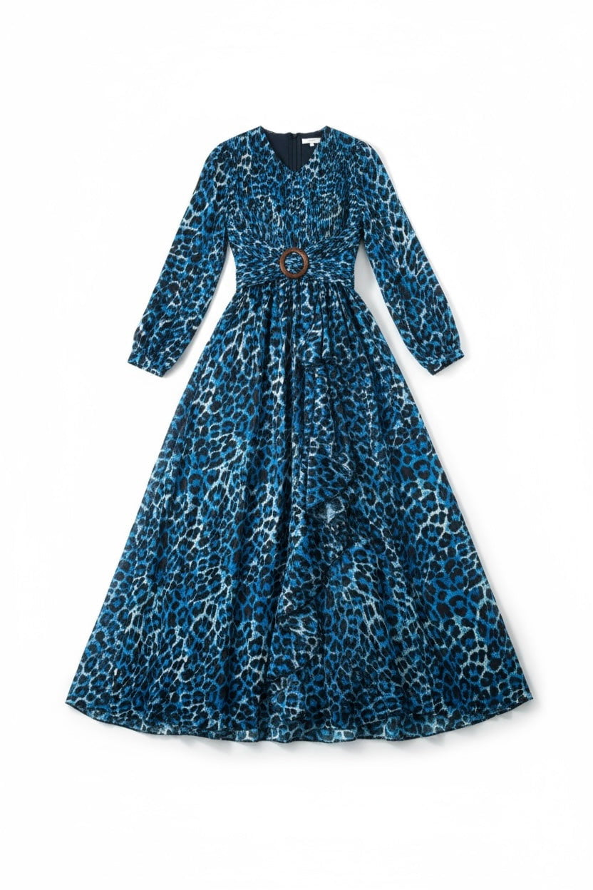 Electric Blue cheetah print maxi dress Kabayare