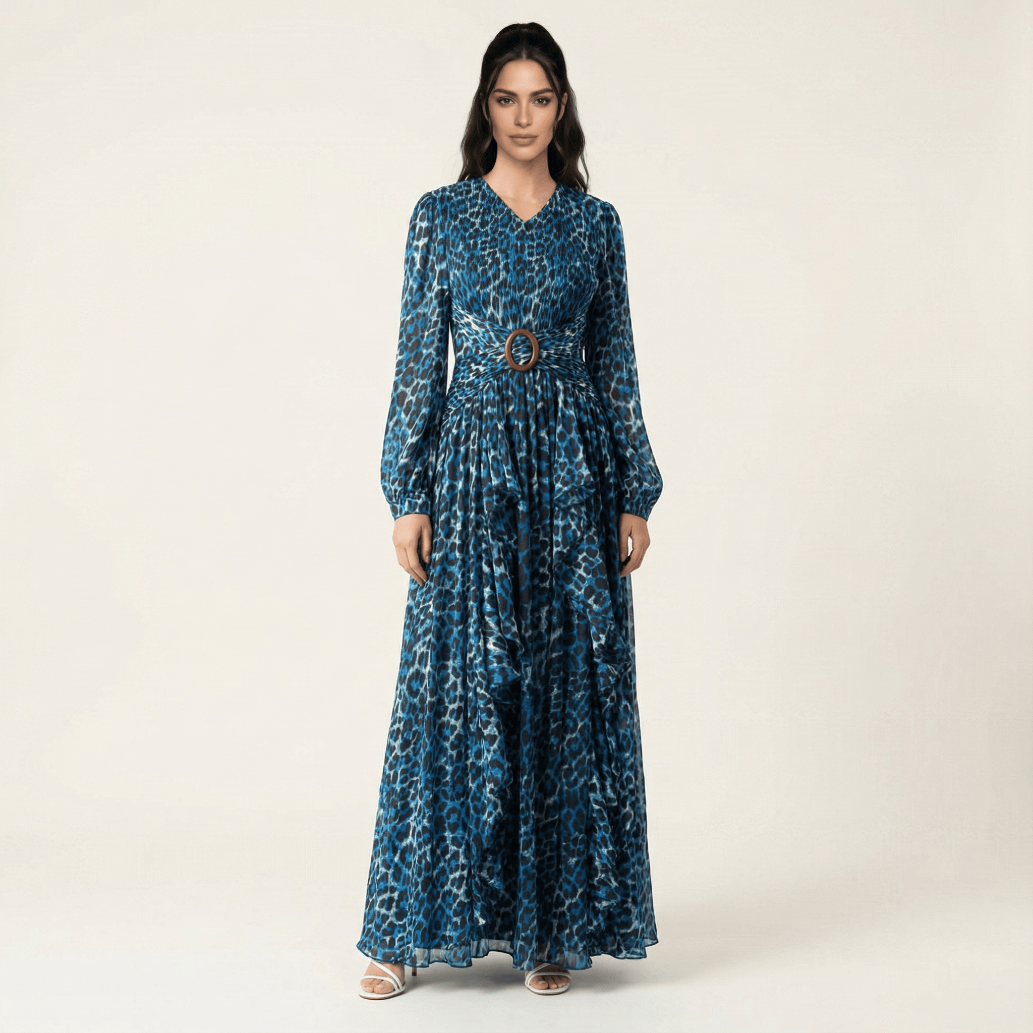 Electric Blue cheetah print long sleeve modest maxi Dress | Dress L Electric Blue cheetah print long sleeve modest maxi Dress | Dress L
