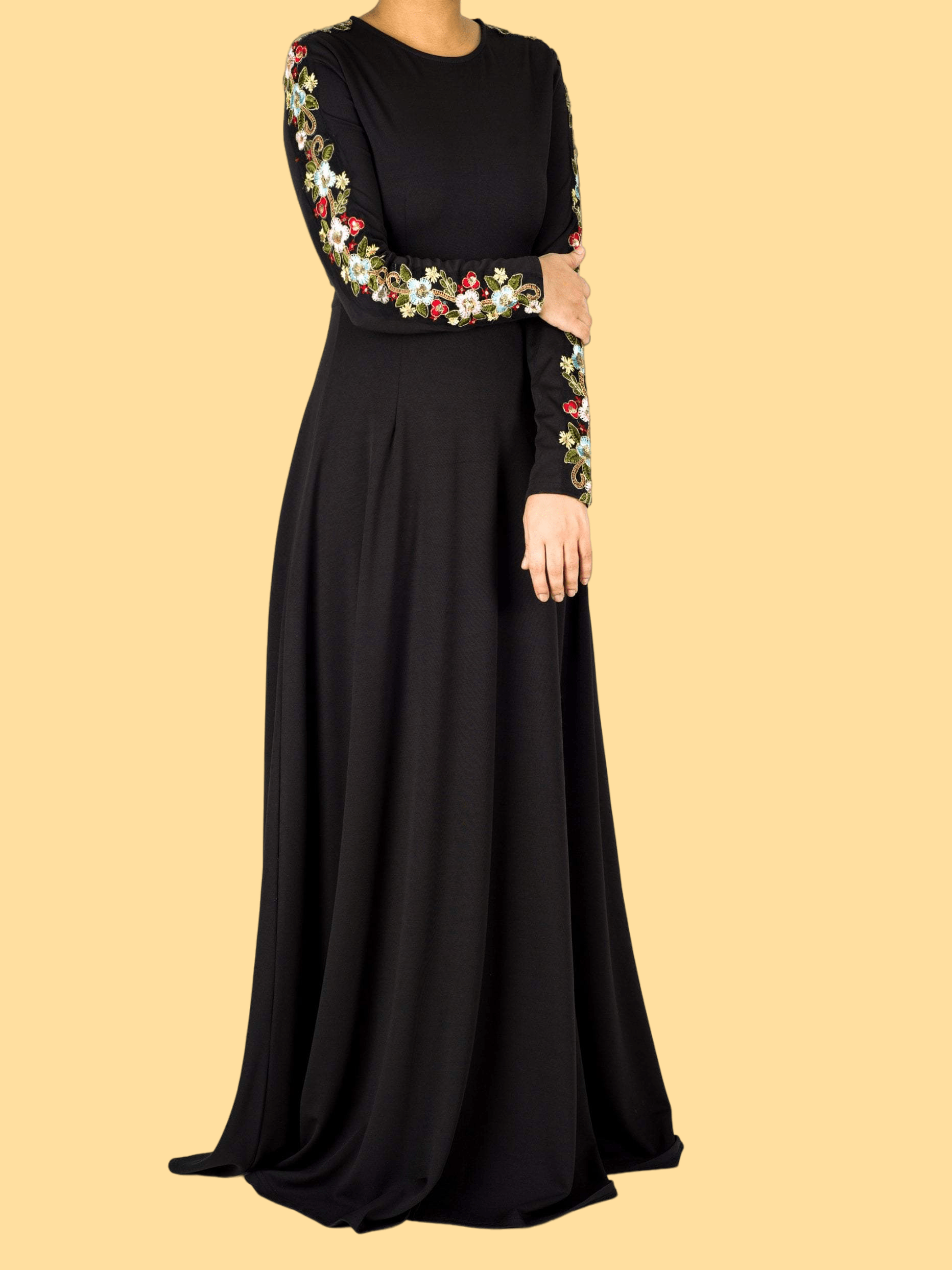 embroidery detail sleeve modest dress Kabayare