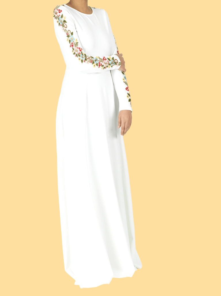 embroidery detail sleeve modest dress Kabayare
