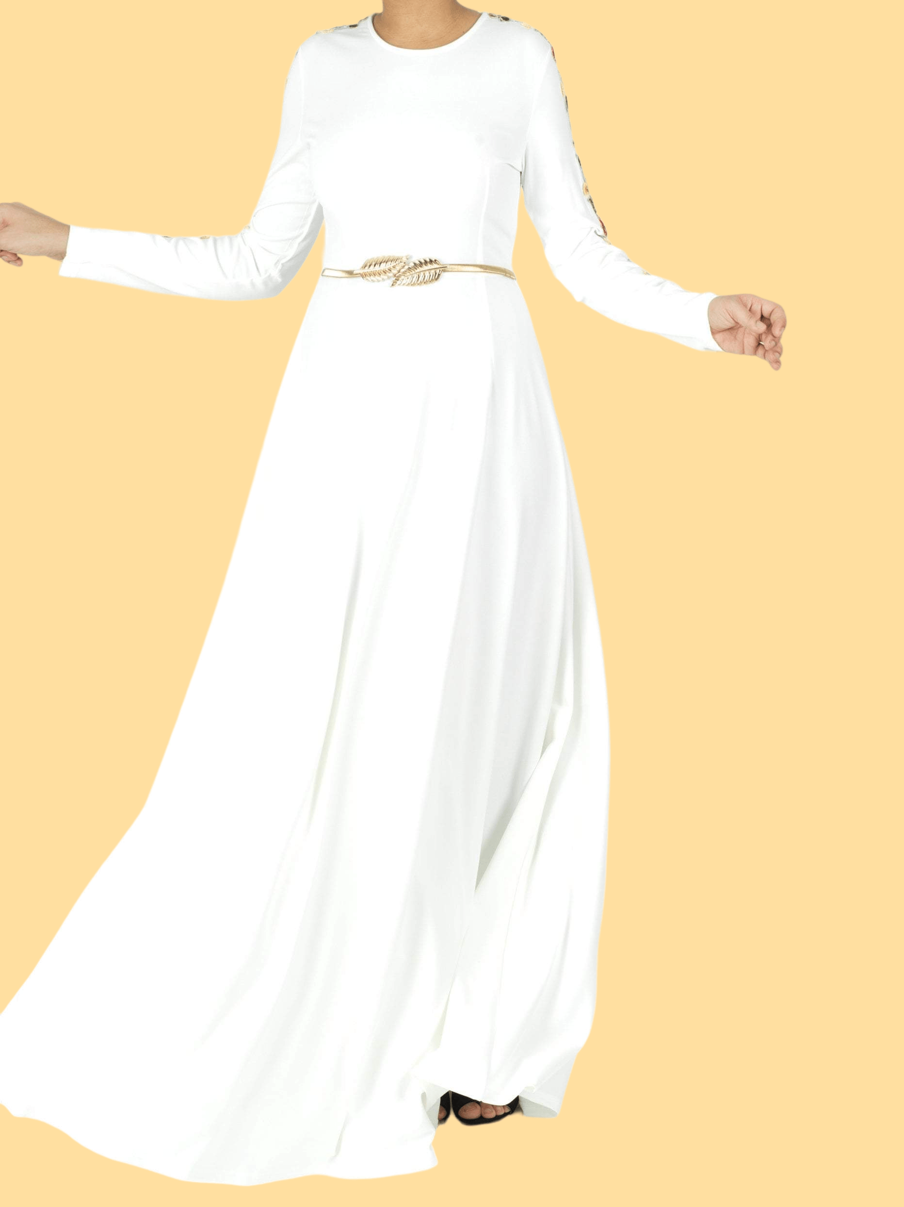 embroidery detail sleeve modest dress Kabayare