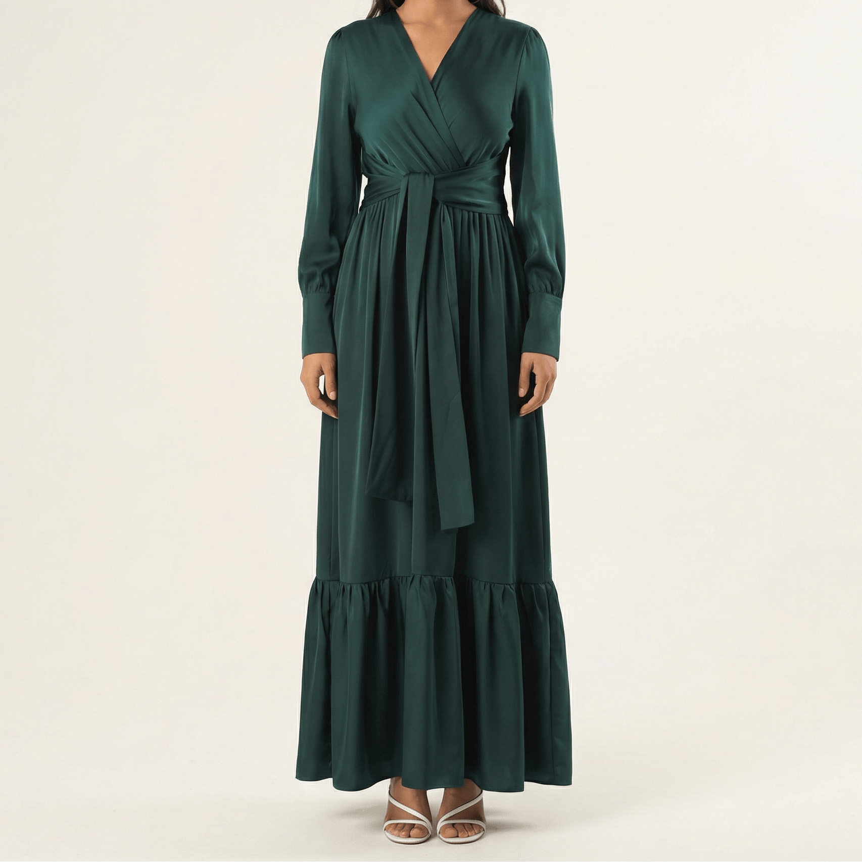 Emerald Dancing With You pretty satin Long sleeve Maxi dress Kabayare