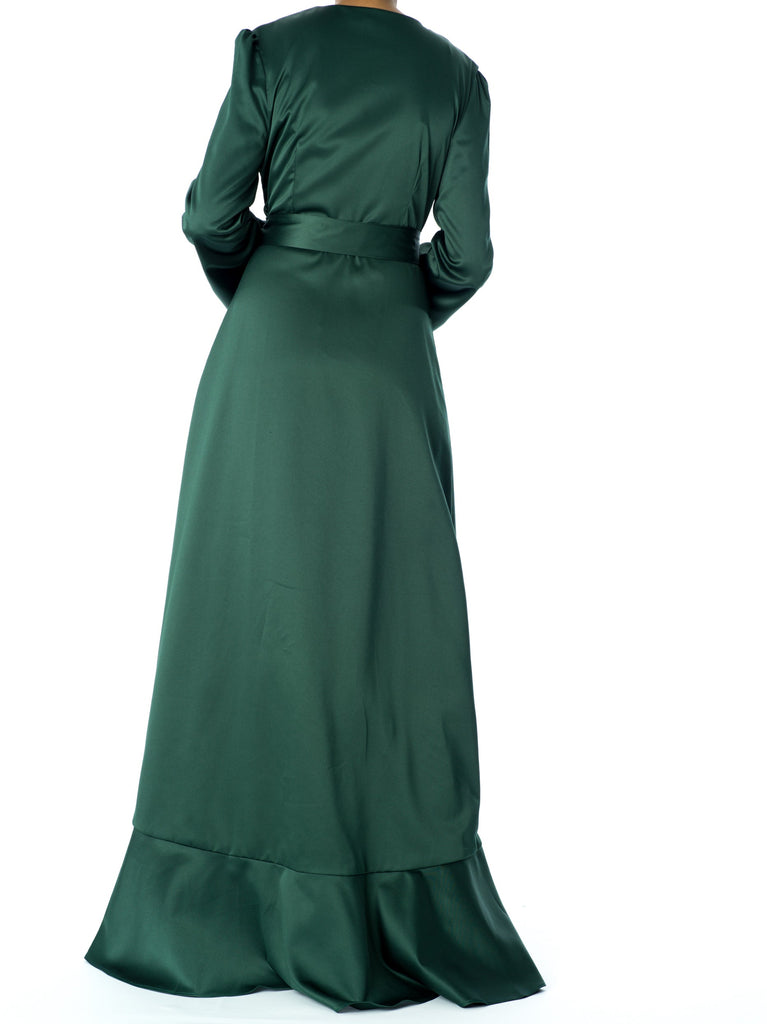 Emerald green Satin wrap Kimono dress Kabayare