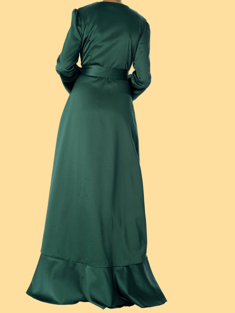 Emerald green Satin wrap Kimono dress Kabayare