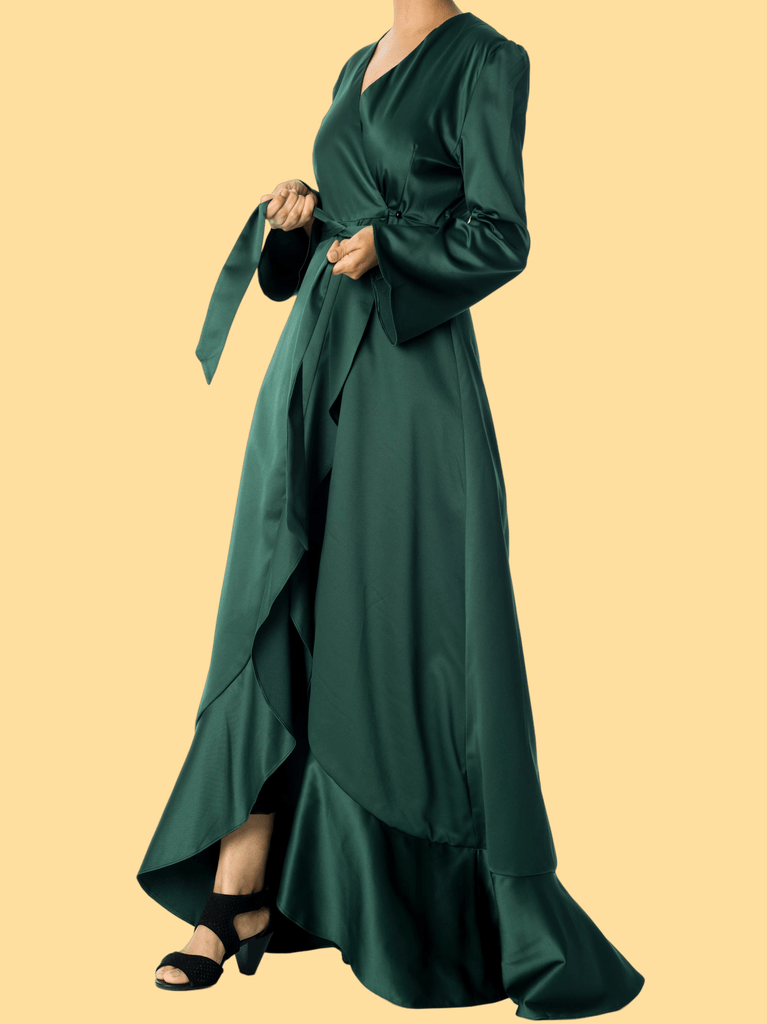 Emerald green Satin wrap Kimono dress Kabayare