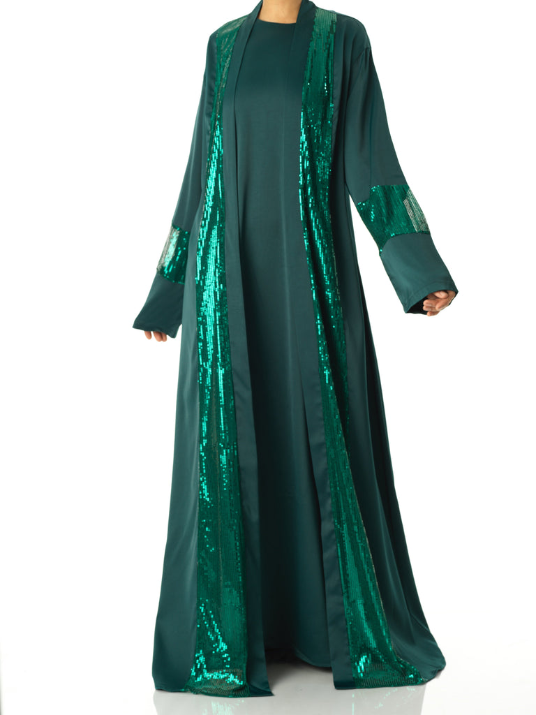 Emerald Malika sequin Abaya satin set Kabayare