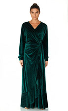 Emerald wrapped velvet modest maxi dress Kabayare