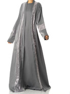 Gray Malika sequin Abaya satin set Kabayare