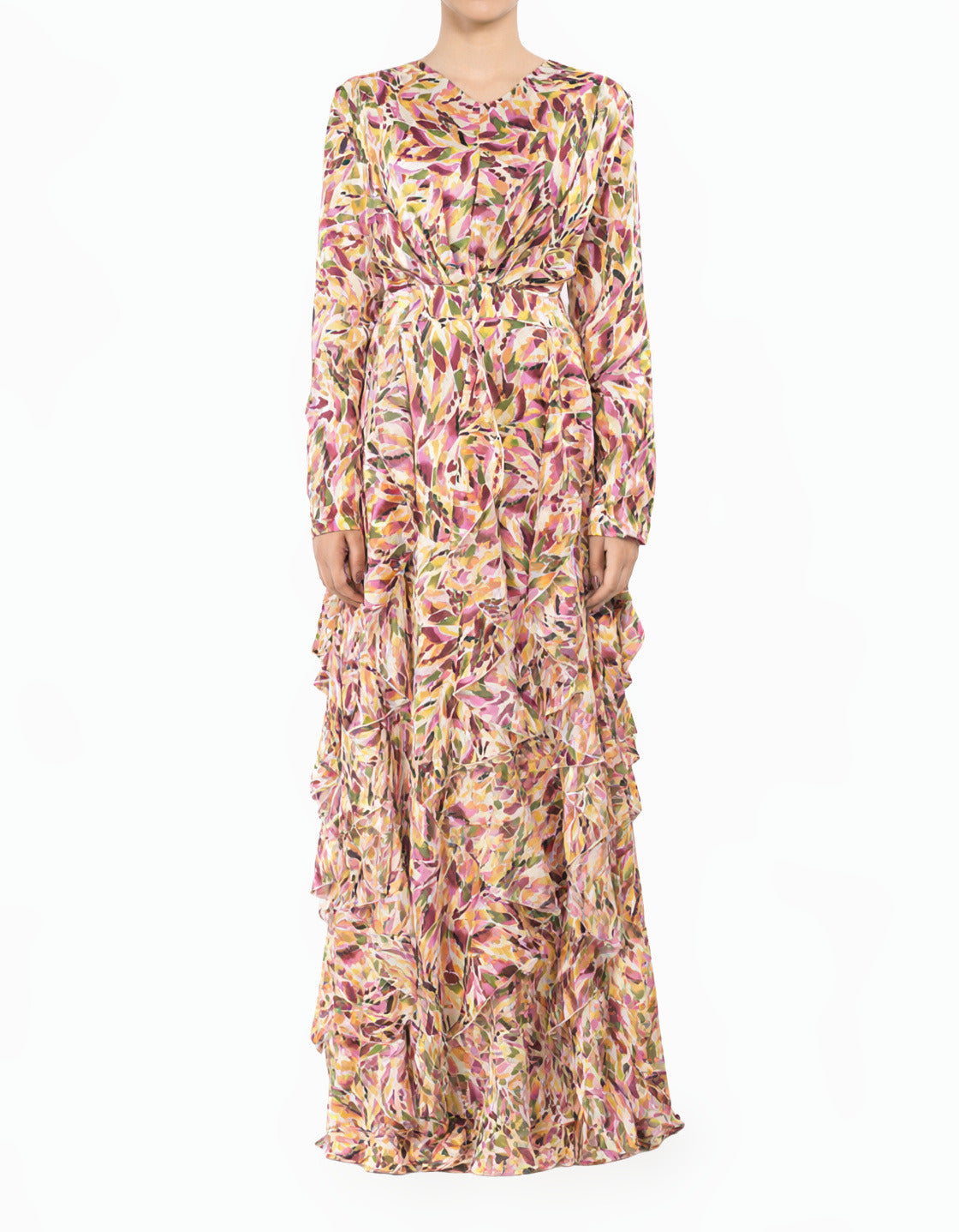 Aaliya abstract art Ruffle modest maxi dress