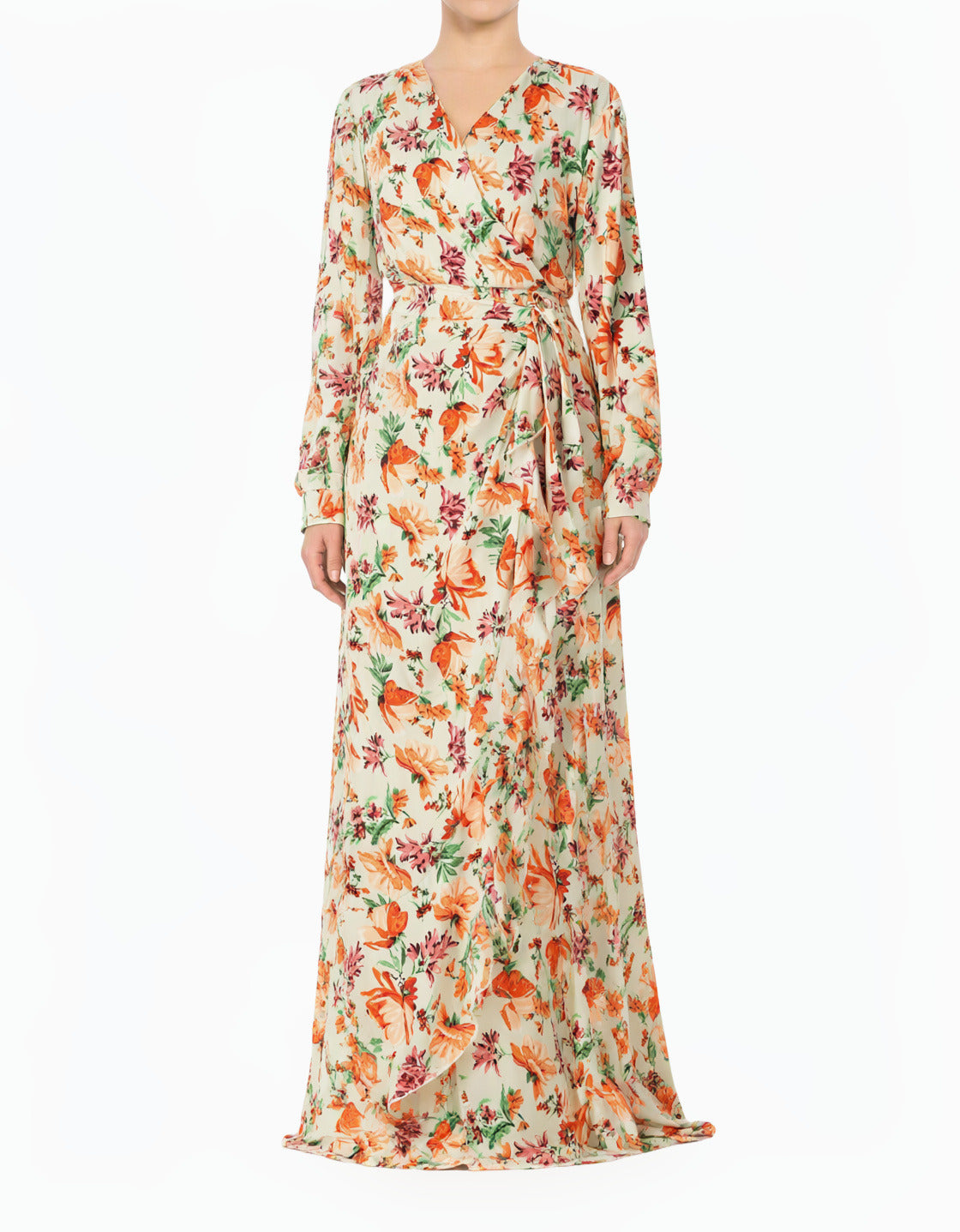 Amina Wrapped Satin Modest Dress
