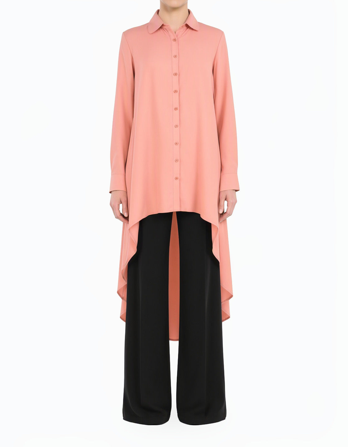 LightSalmon Amira Crepe button Down Hi-Low Top
