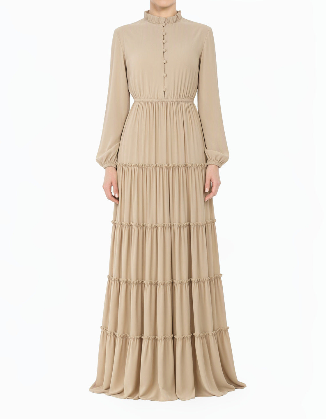 Beige Anitta Tiered Chiffon Modest Maxi Dress