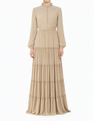 Beige Anitta Tiered Chiffon Modest Maxi Dress