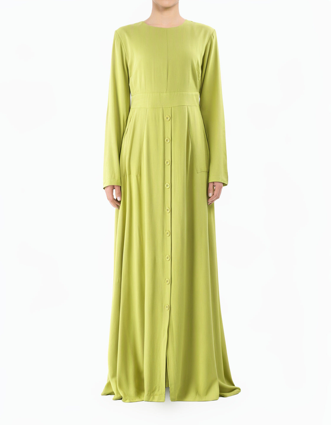 Apple green Manal button down Modal modest maxi dress