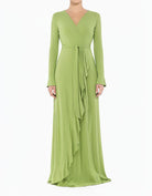 Apple Green Ruffles ribbed wrapped modest maxi dress