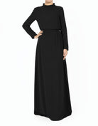 Black Aurora Crepe High Neck Crop Modest Dress