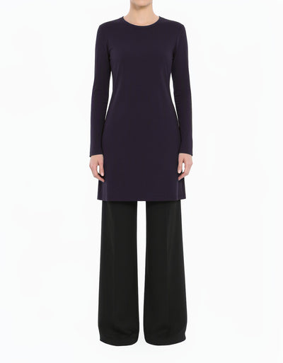 Navy Blue Basic Modest Long Sleeve Cotton Midi Top