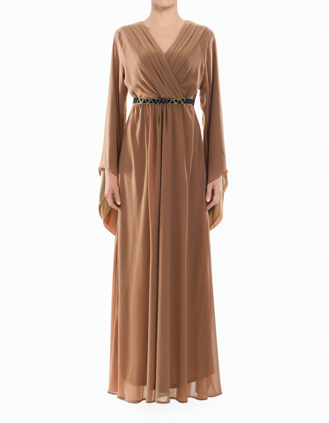 Mocha Bell Sleeve Ballerina Modest Maxi Dress