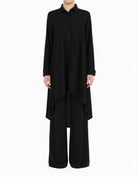 Black Amira Crepe button Down Hi-Low Top