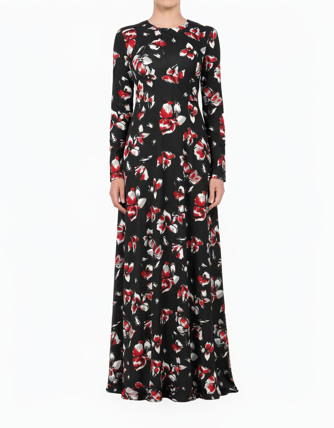 Henna Night Red Lily Floral A-Line Modest Dress