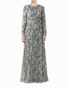 Black and White henna print silk chiffon shimmer maxi dress
