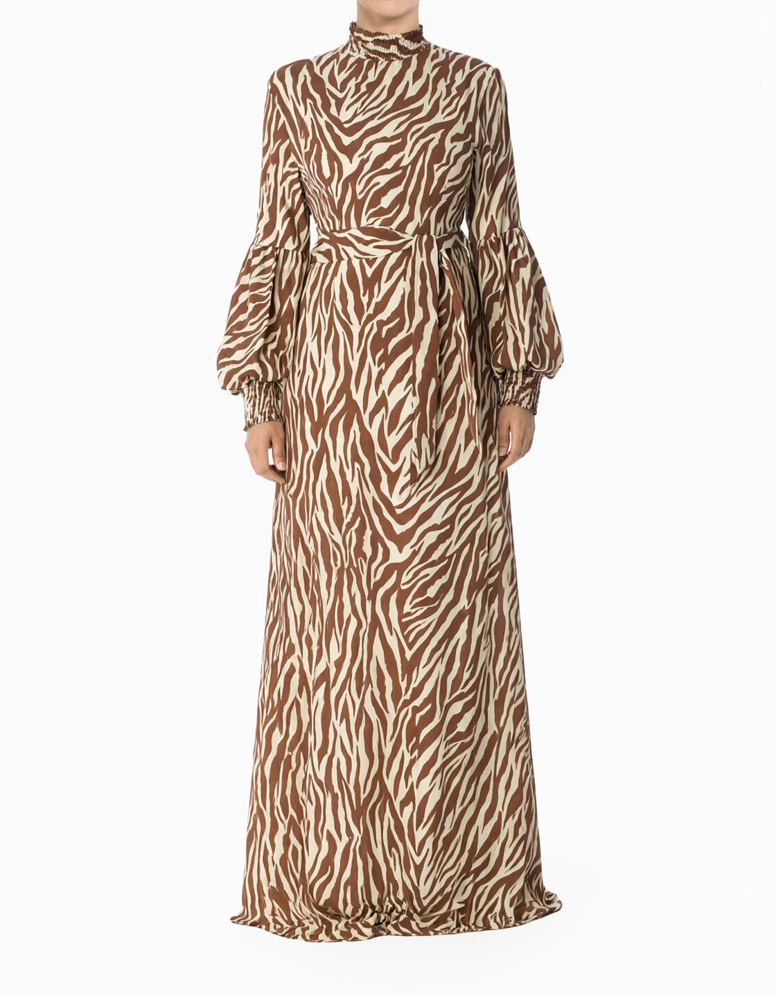 Brown Bold Zebra Modest Maxi Dress