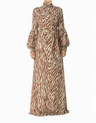 Brown Bold Zebra Modest Maxi Dress