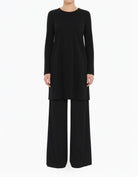 Black Basic Modest Long Sleeve Cotton Midi Top