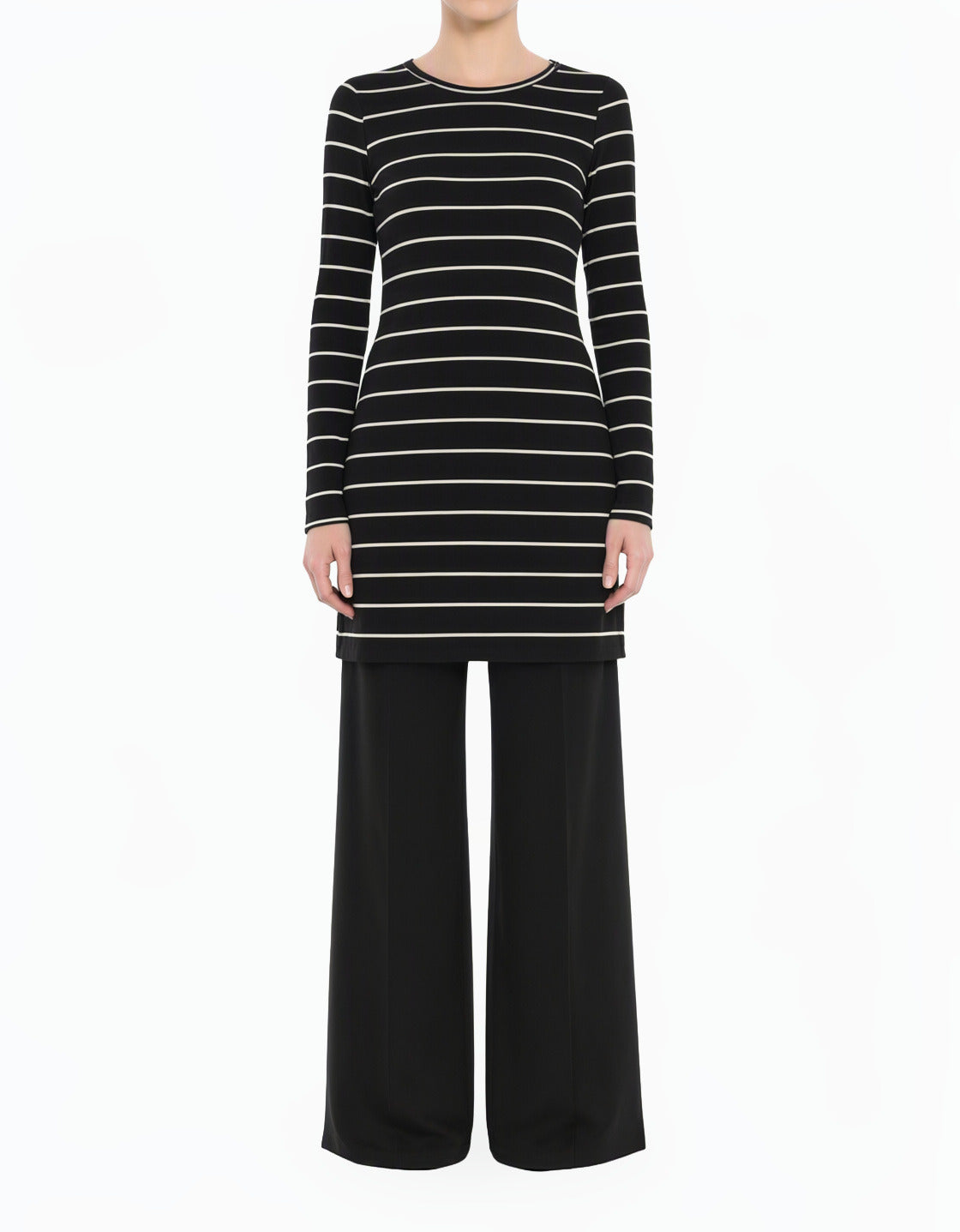 Black Cotton-striped midi top
