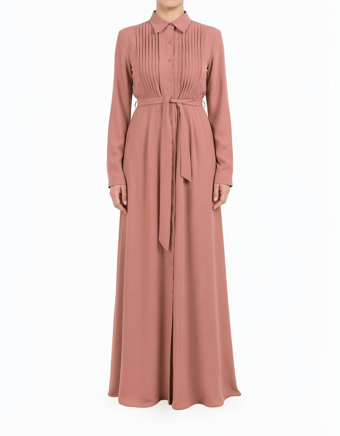 Crepe Button Modest Maxi Dress