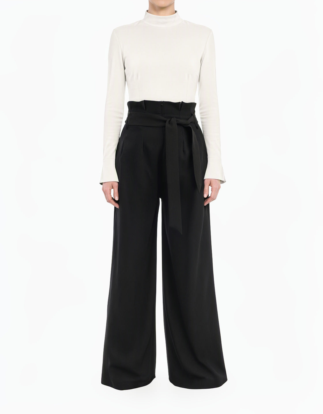Black high waist pleats modest trousers