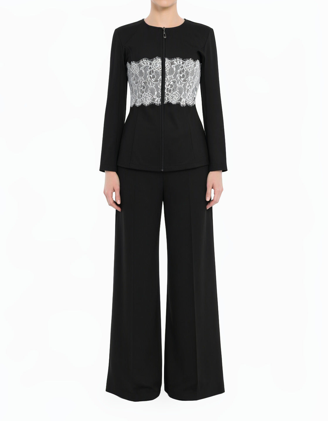 Black Lace Detail zipper Jacket
