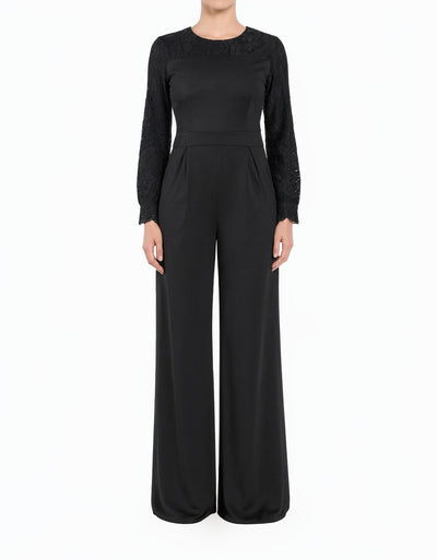 Black Lace Detailed Modest Dress Jumpsuit