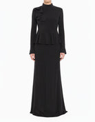 Black Mock Neck Peplum Modest Dress