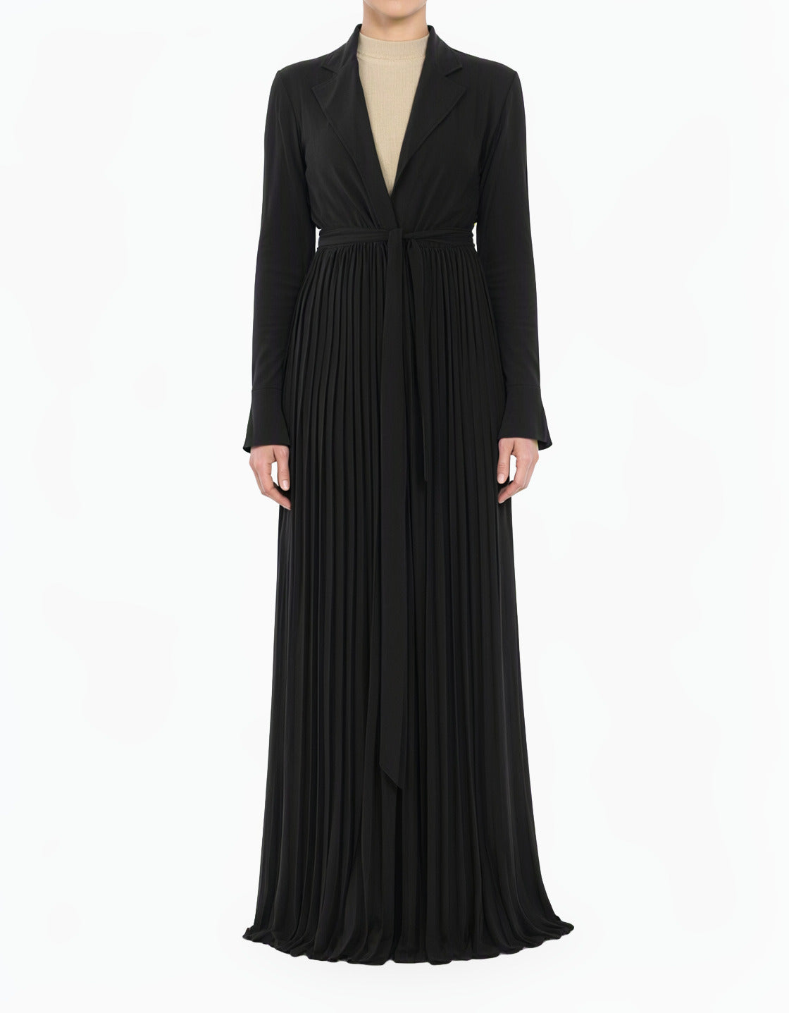 Black Pearly Veil Pleated Modest Cardigan Abaya