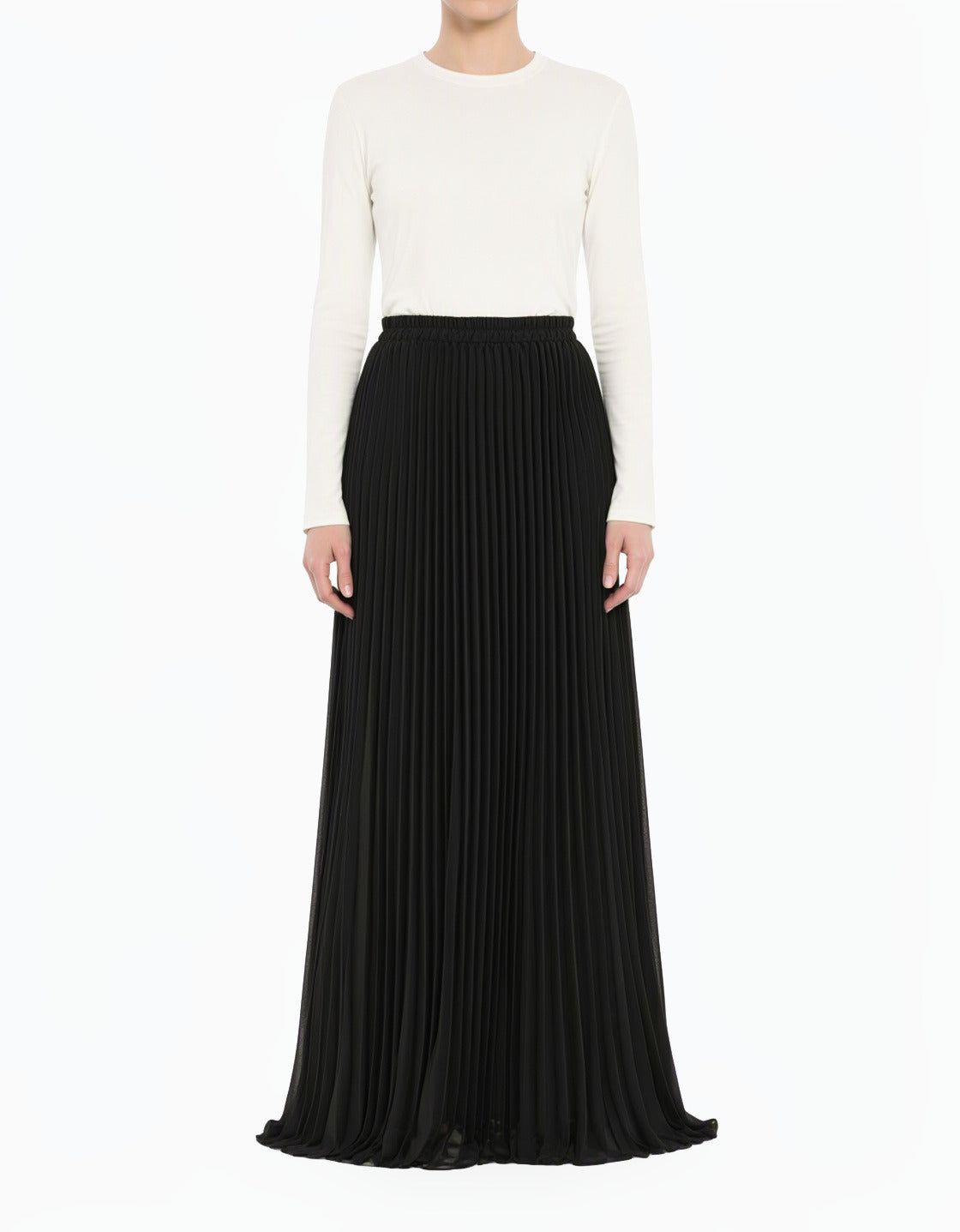 Black Pleated Chiffon Modest Maxi Skirt