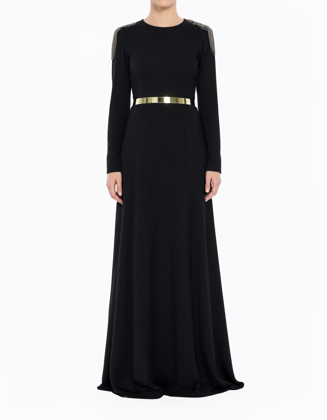Black Shoulder Chains Modest Dress