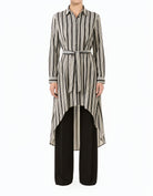 Black Stripe linen Button Down Hi-Low Top
