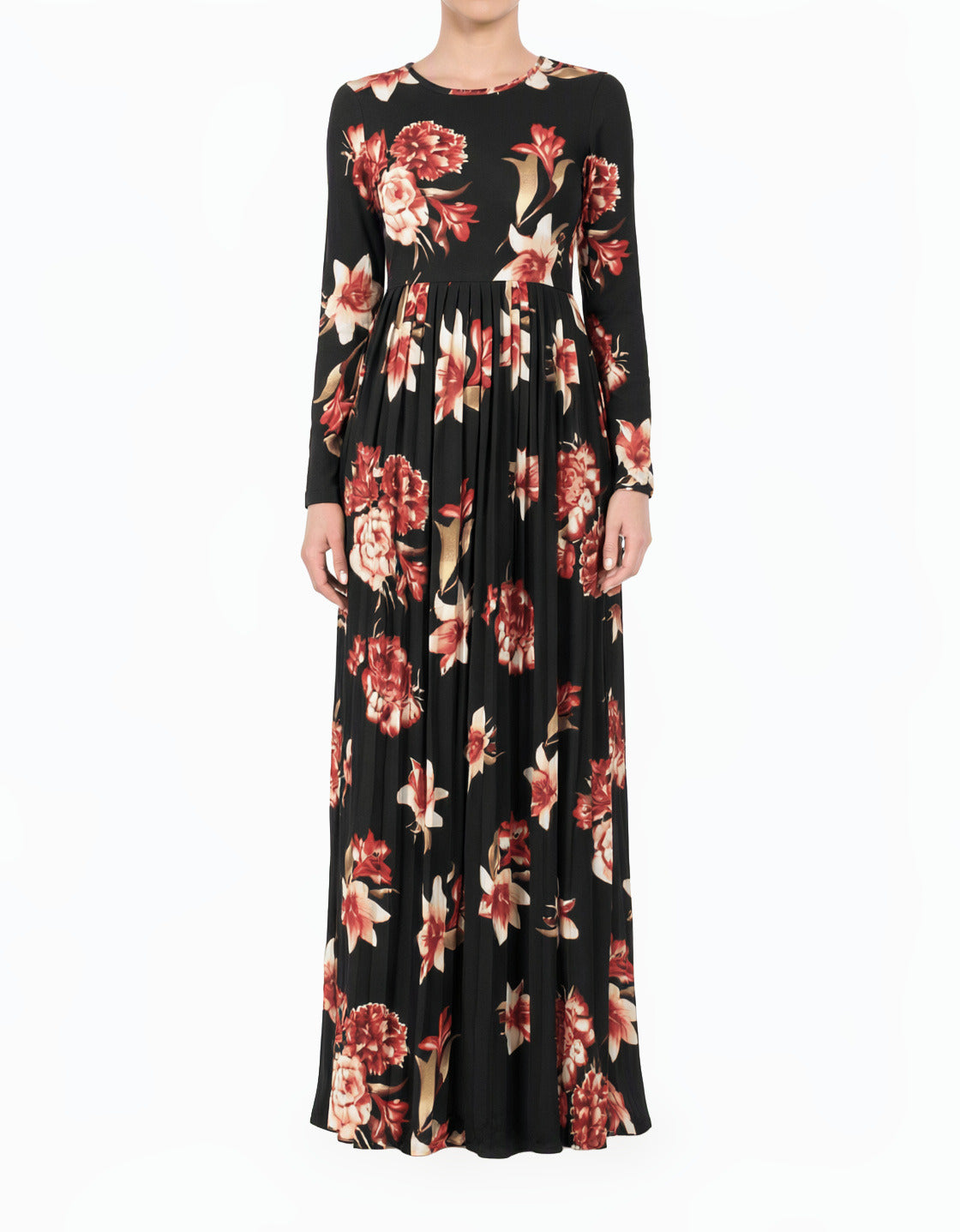 Black The Obliged Pleated Modest Maxi Dress
