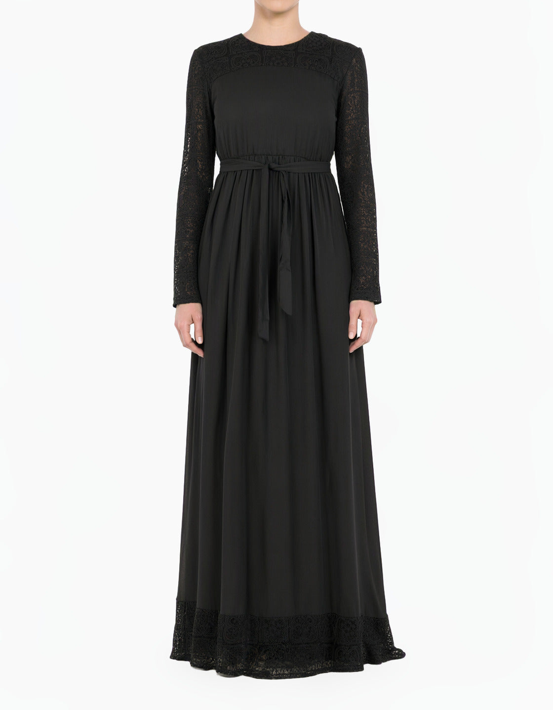 Black Vibrant Lace Detailed Chiffon Modest Dress