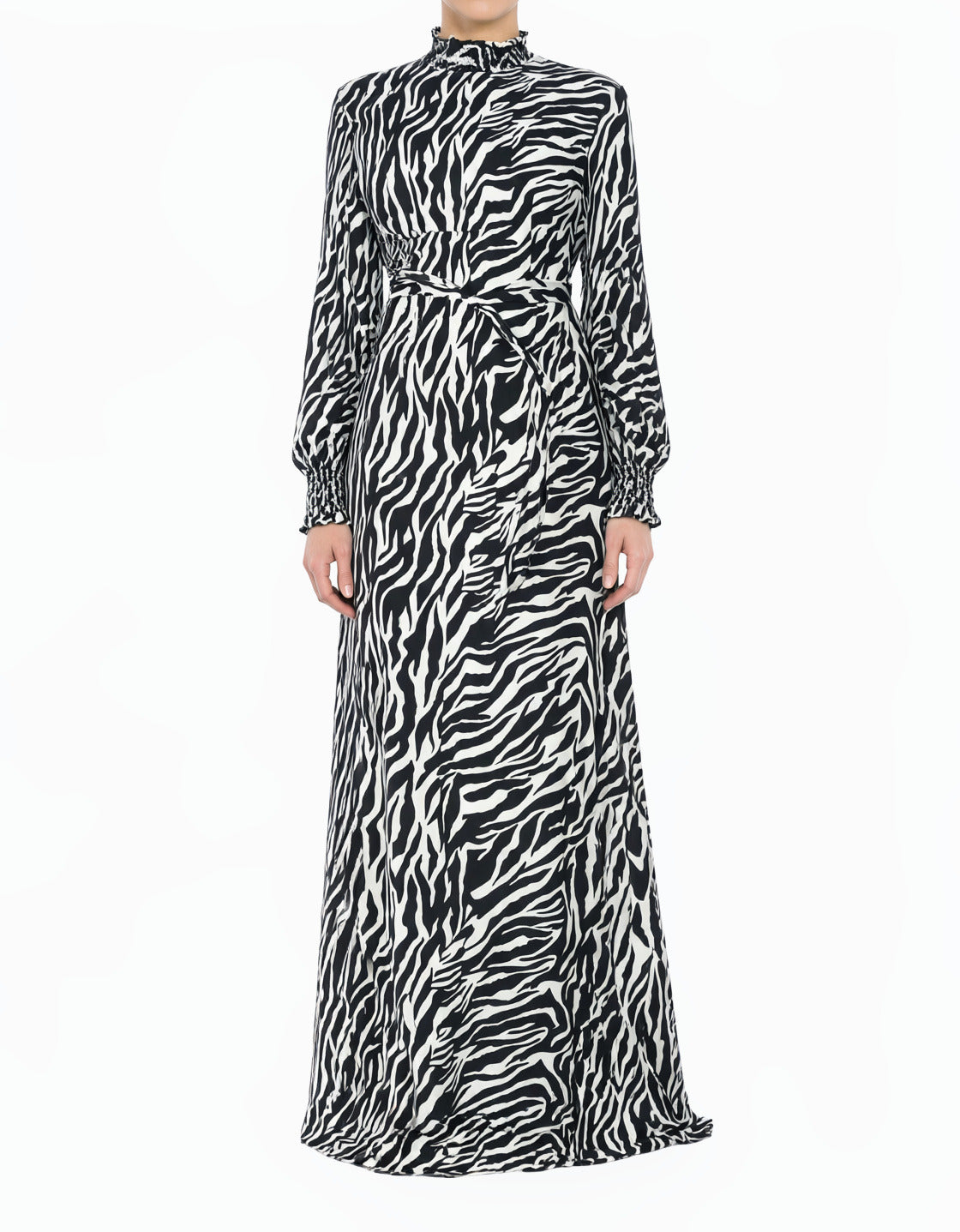 Black/White Bold Zebra Modest Maxi Dress