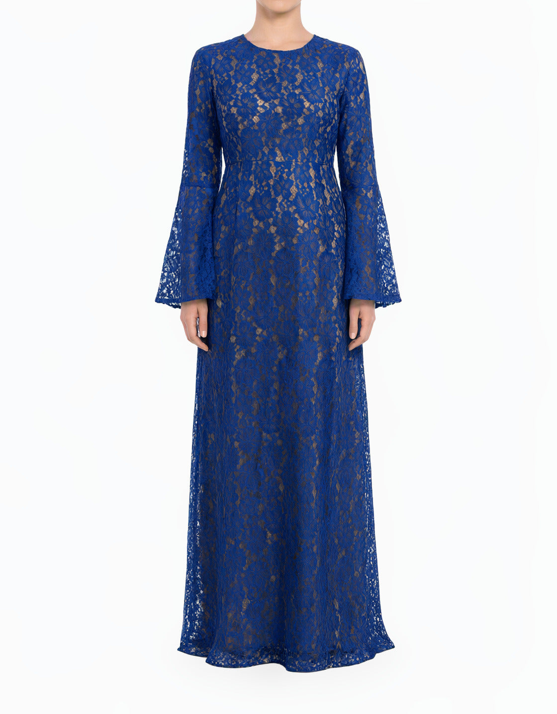 Blue Bella Bell Sleeve Lace Modest Maxi Dress